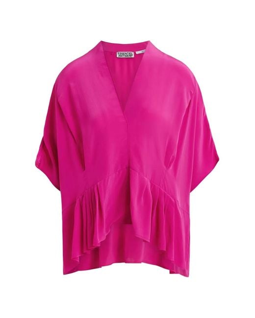 Essentiel Antwerp Pink Ruffled-Hem Blouse