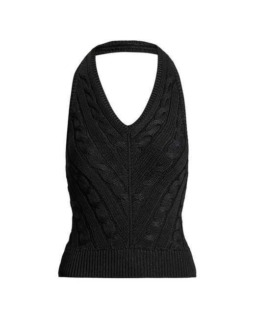 Ralph Lauren Black Cable-Knit Backless Halter Knitted Top