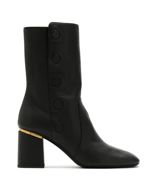 Tod's Black Button-Detail Block-Heel Ankle Boots