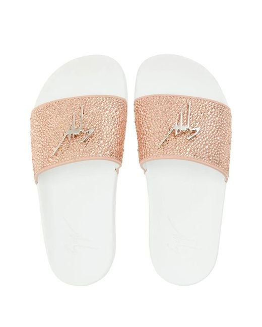 Giuseppe Zanotti White Brett Embellished Slides