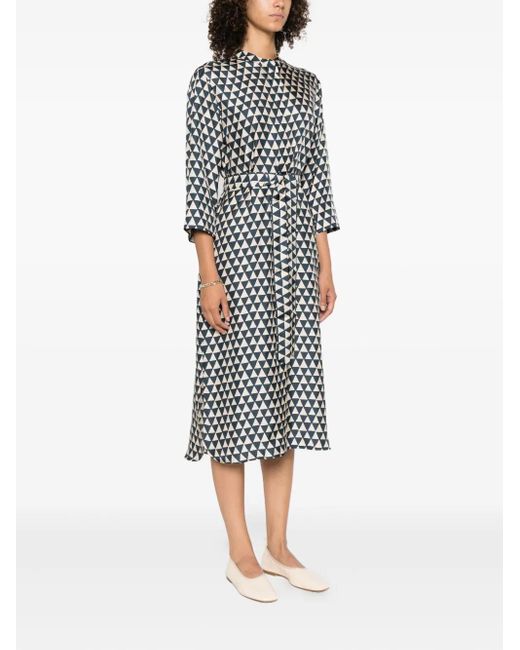 Max Mara White Triangle-Print Belted Dress