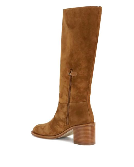 Stuart Weitzman Brown 60Mm Finn Suede-Leather Block-Heel Boots