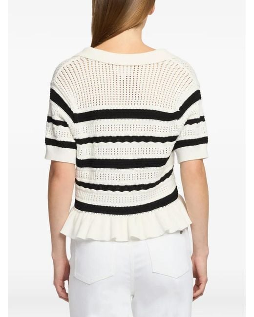 Cinq À Sept White Elvire Striped-Ruffled Sweater