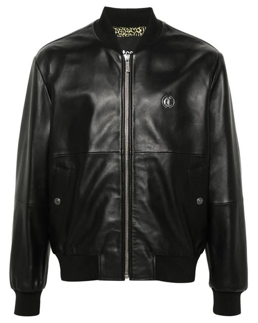 Just Cavalli Black Leather Bomber Jacket for men