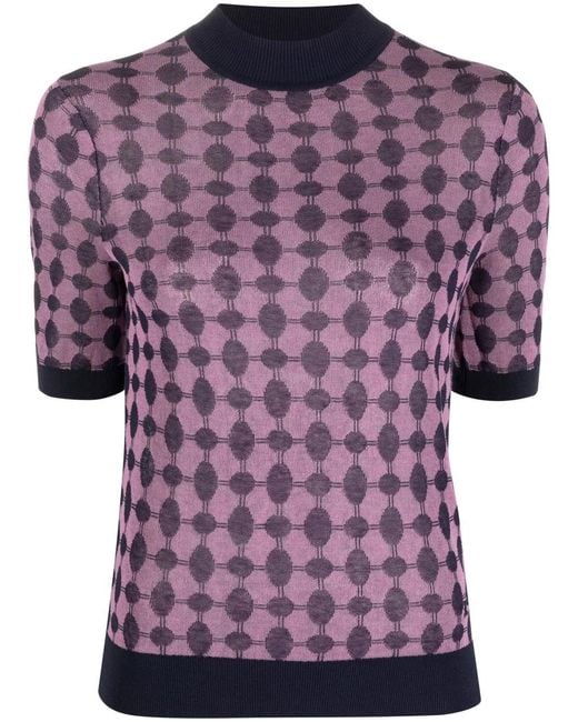 Tory Burch Purple Geometric-Print Short-Sleeve Jumper