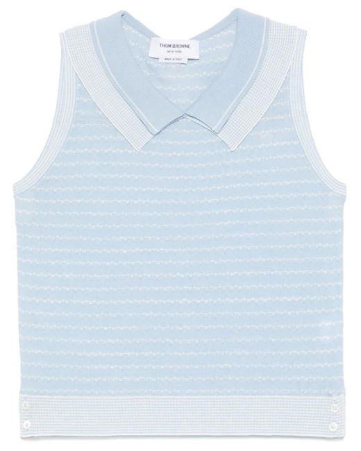 Thom Browne Blue Gestreifte Weste Mit Doppeltem Kragen