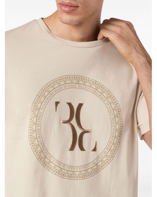 Billionaire Natural Logo-embroidered Cotton T-shirt for men