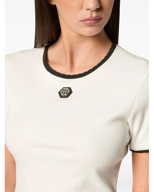 Philipp Plein White Logo-Patch T-Shirt