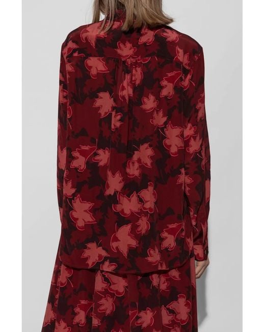 Maison Kitsuné Red Leaf-Print Shirt