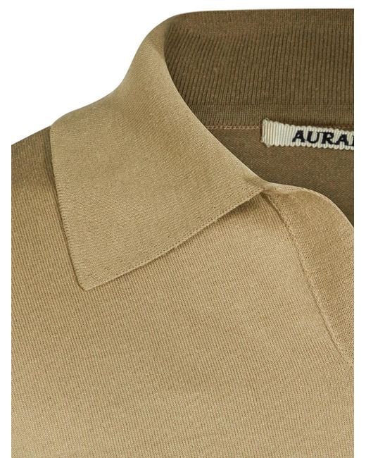 Auralee Green Short-Sleeve Polo-Collar T-Shirt for men