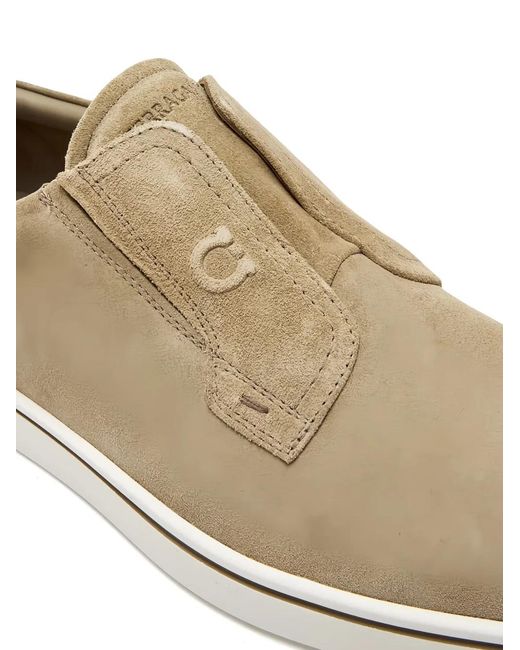Ferragamo Brown Elastic-Panel Suede Loafers for men