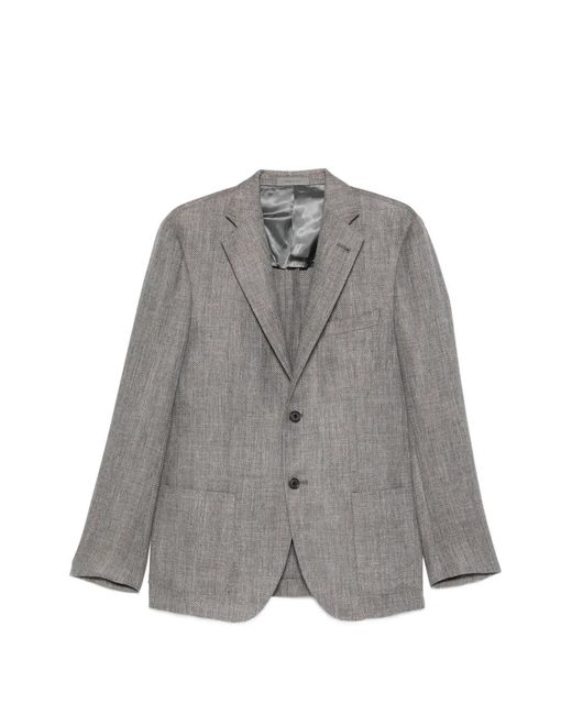 Corneliani Gray Herringbone-Patterned Blazer for men