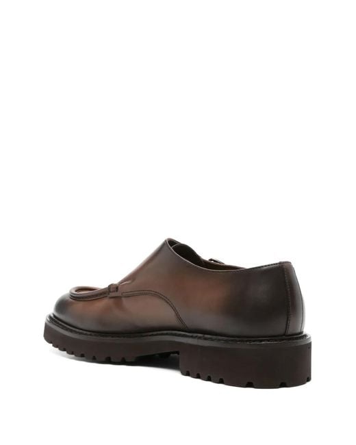 Doucal's Brown Double-Buckle Monk Shoes for men
