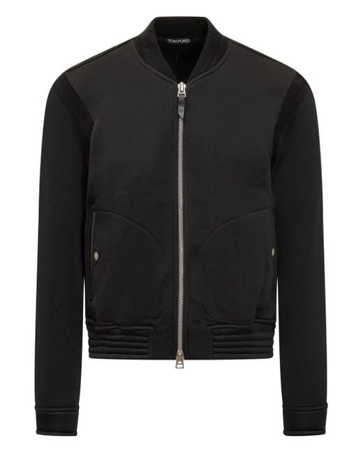 Tom Ford Black Ribbed-Panel Zip-Front Bomber Jacket for men