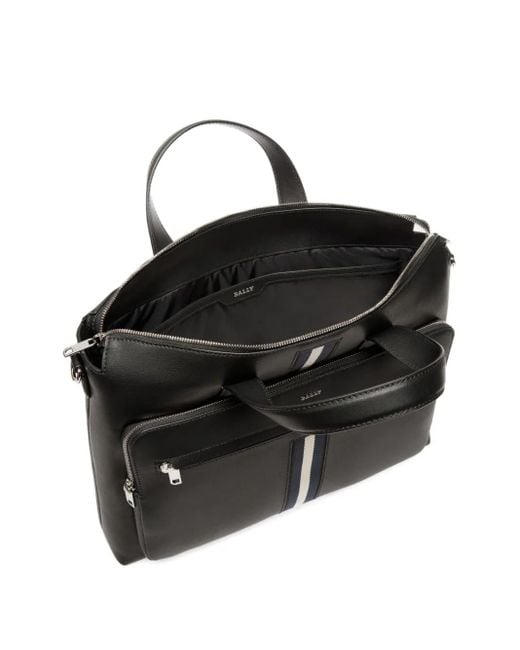 Bally Gestreepte Leren Aktetas in het Black voor heren