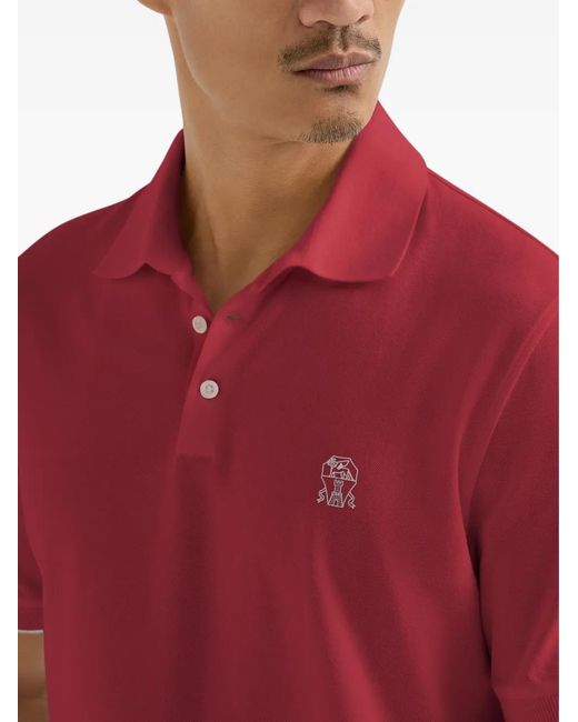 Brunello Cucinelli Red Logo Cotton Polo Shirt for men