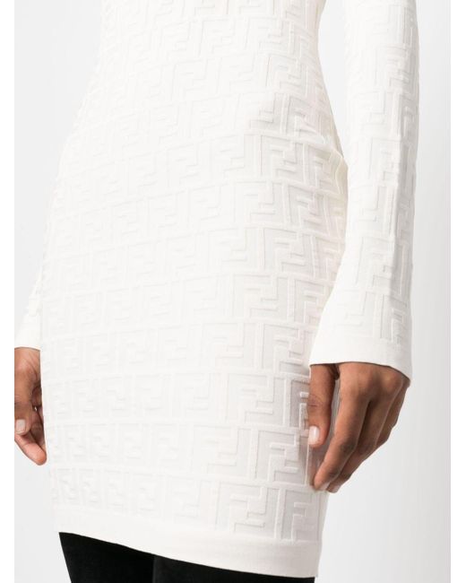 Robe courte monogrammée à manches longues Fendi en coloris White