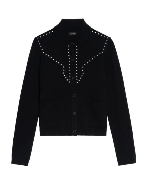Zadig & Voltaire Black Stud-Embellished Crew-Neck Cardigan