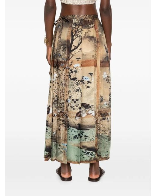 Pierre Louis Mascia White Doxgr Landscape-Print Pleated Maxi Skirt