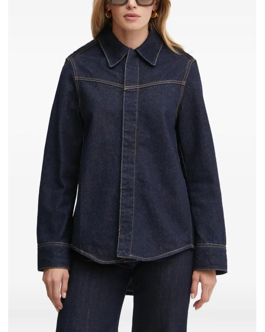Victoria Beckham Blue Point-Collar Long-Sleeve Shirt