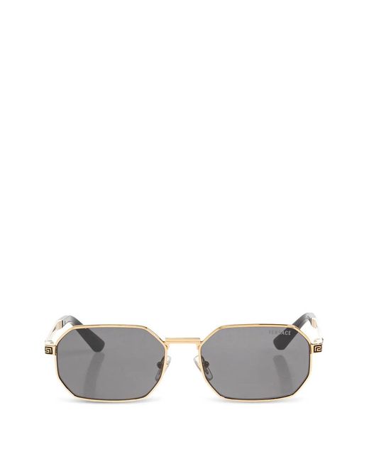 Versace Gray Greca-Detail Geometric-Frame Sunglasses for men