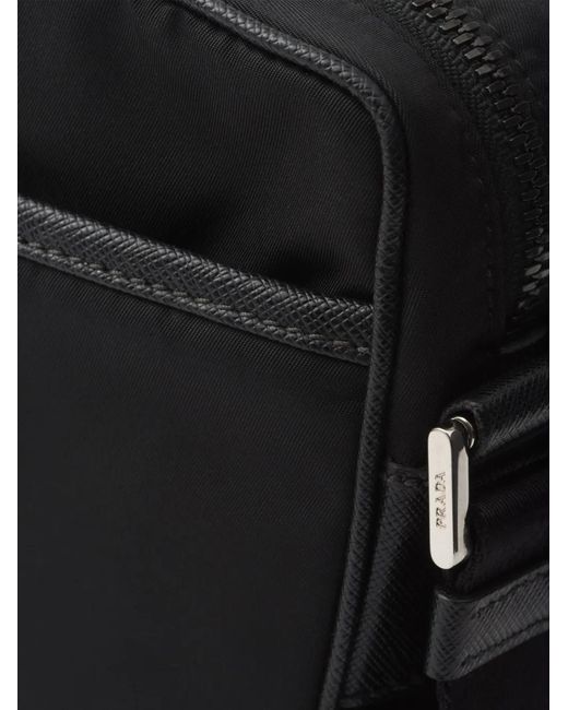 Prada Black Logo-Plaque Pouch Messenger Bag for men