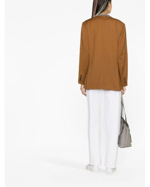Fabiana Filippi Brown Contrast-Collar Double-Breasted Blazer