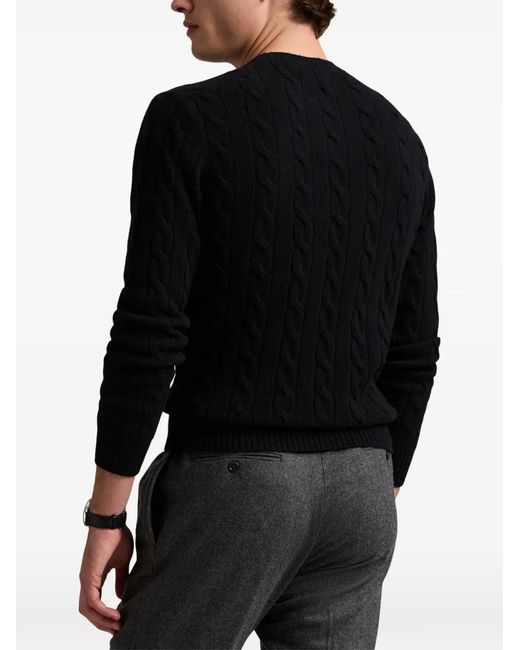 Polo Ralph Lauren Black Cable-Knit Embroidered-Logo Sweater for men