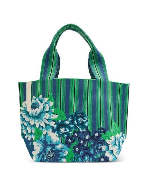 ALÉMAIS Green Maxi Margo Floral-Print Striped Tote Bag
