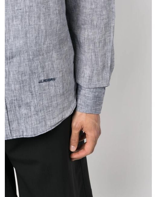 J.Lindeberg Blue Mélange-Effect Long-Sleeve Linen Shirt for men