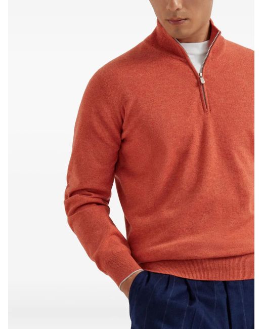 Brunello Cucinelli Kaschmirpullover mit kurzem Reißverschluss in Red für Herren