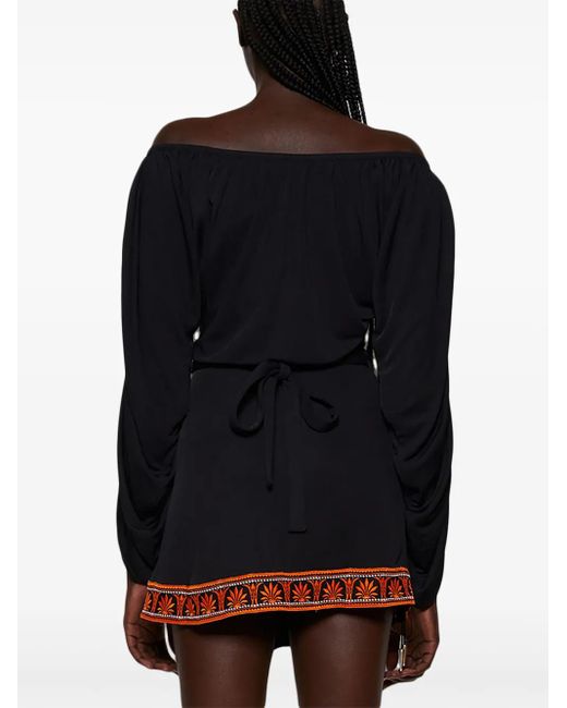 Rabanne Black Contrast Trimming Off-The-Shoulder Minidress