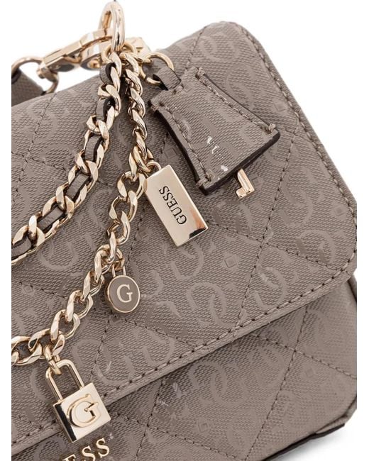 Guess Gray Libby Quilted Logo-Embossed Shoulder Bag
