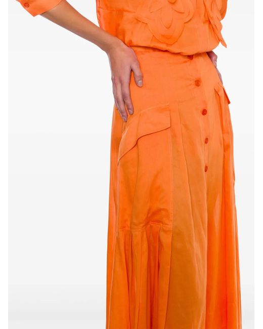 Alberta Ferretti Orange Cotton Maxi Skirt