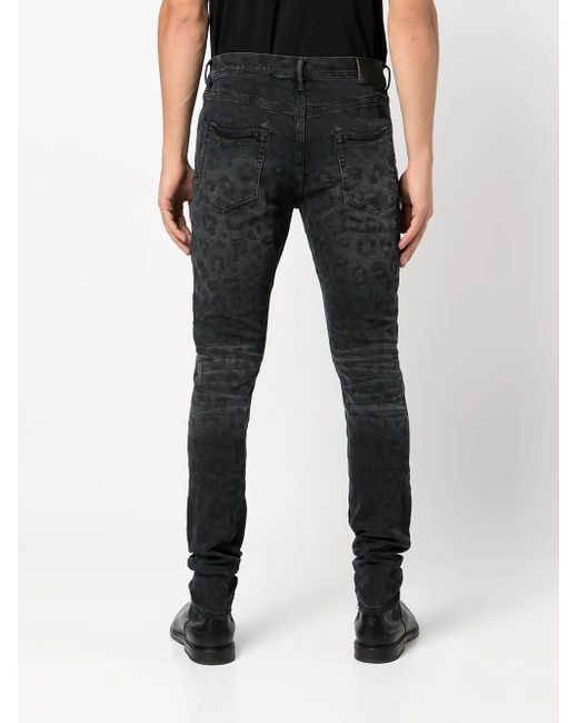 Purple Brand Blue Monogram Leopard Print Jeans for men