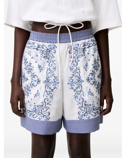 Claudie Pierlot Blue Striped-Waistband Patterned Shorts