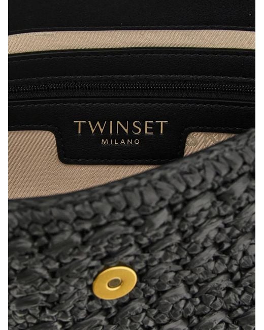 Twinset Black Sac Porté Épaule Tressé À Plaque Logo