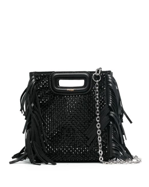 Maje Black Mini Rhinestone-Embellished Tote Bag