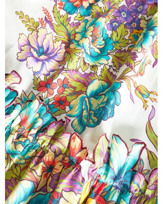 Etro Blue Floral-print Off-shoulder Cotton Dress