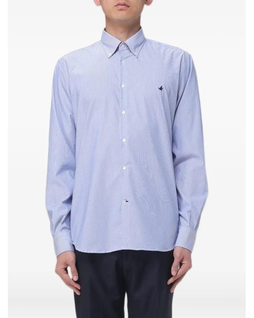 Brooksfield Blue Striped-Pattern Button-Down Shirt for men