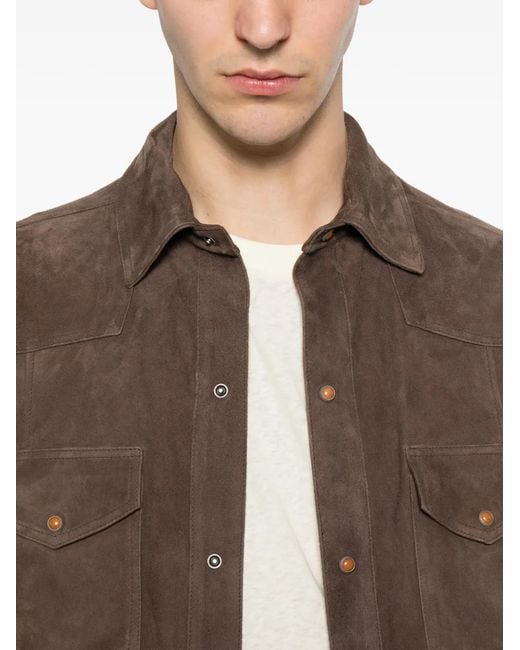 Eleventy Brown Suede Flap-Pocket Shirt for men