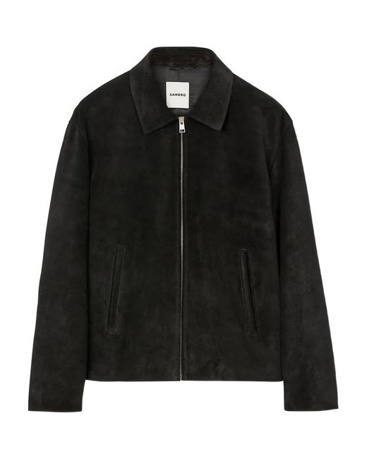 Sandro Black Zip-Front Suede Jacket for men