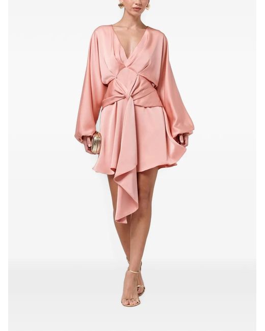 Savel Pink Irena Knot-Detail V-Neck Mini Dress