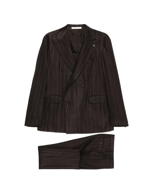 Tagliatore Black Pinstripe Double-Breasted Suit for men
