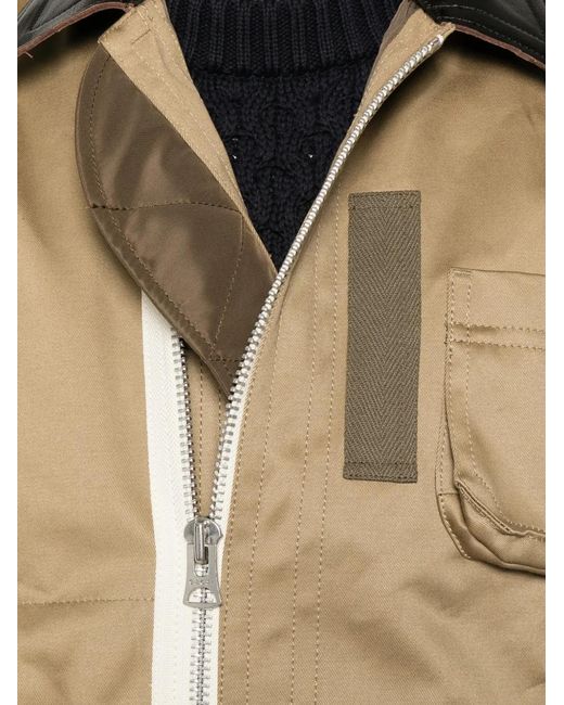 Sacai Natural Leather-Collar Panelled Jacket for men