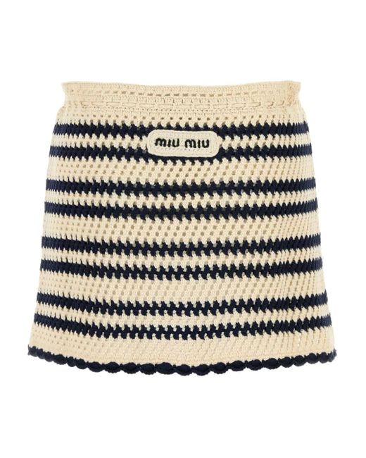 Miu Miu Gehaakte Gestreepte Mini-Rok in het Natural
