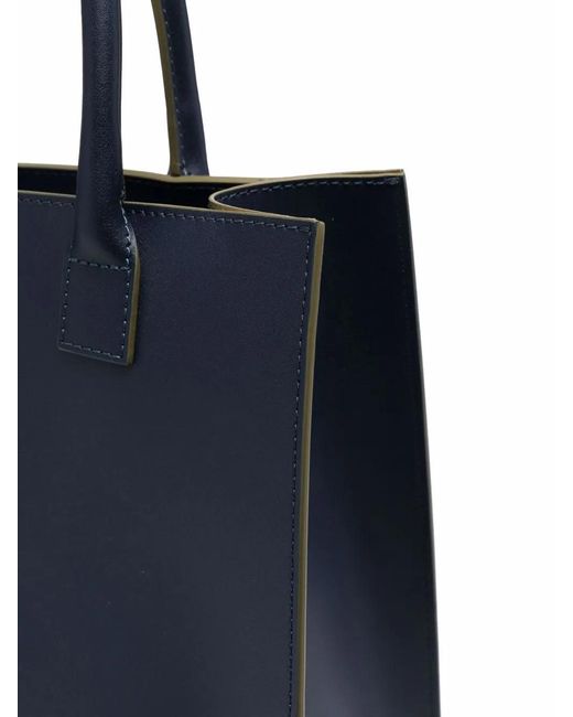Woolrich Blue Embossed-Logo Leather Tote Bag