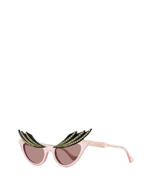 Gucci Pink Crystal-Embellished Cat-Eye Frame Sunglasses