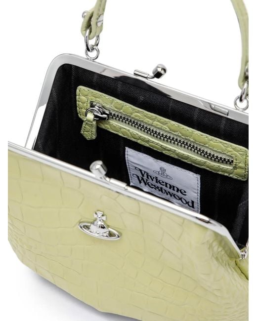 Vivienne Westwood Metallic Granny Frame Crocodile-Effect Leather Tote Bag