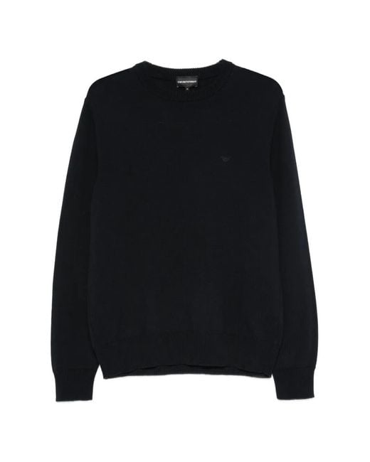 Emporio Armani Black Logo-Embroidered Crew-Neck Sweater for men